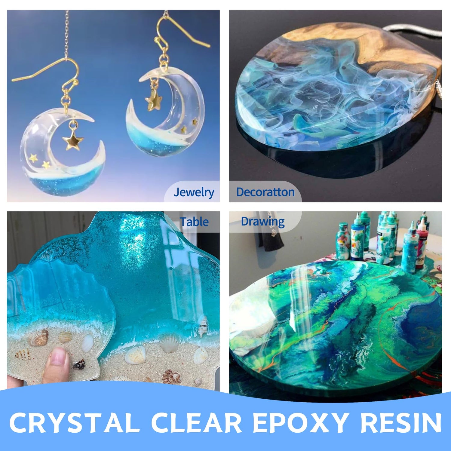 Myqiuf Epoxy Resin Kit, 4 Gallon Epoxy Resin Crystal Clear Not Yellowing No Bubble Self Leveling for DIY Molds Wood Jewelry Table Tops Bar Top Myqiuf