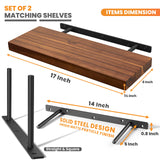 BATODA Set of 2 17" Acacia Wood Floating Shelves Wall Mounted – Rustic Farmhouse Wooden Wall Storage Shelf for Bedroom, Kitchen, Home Décor - BATODA