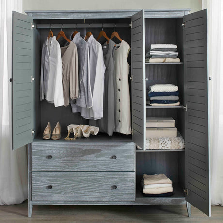 Grain Wood Furniture Greenport 3-Door Wardrobe, Brushed Grey Grain Wood Furniture