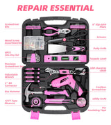 URASISTO Pink Household Tool Set with Drill, 136 PCS Home Tool Kit with 3.6V Cordless Lithium-ion Drill Driver, Hand Tool Kits for Women URASISTO