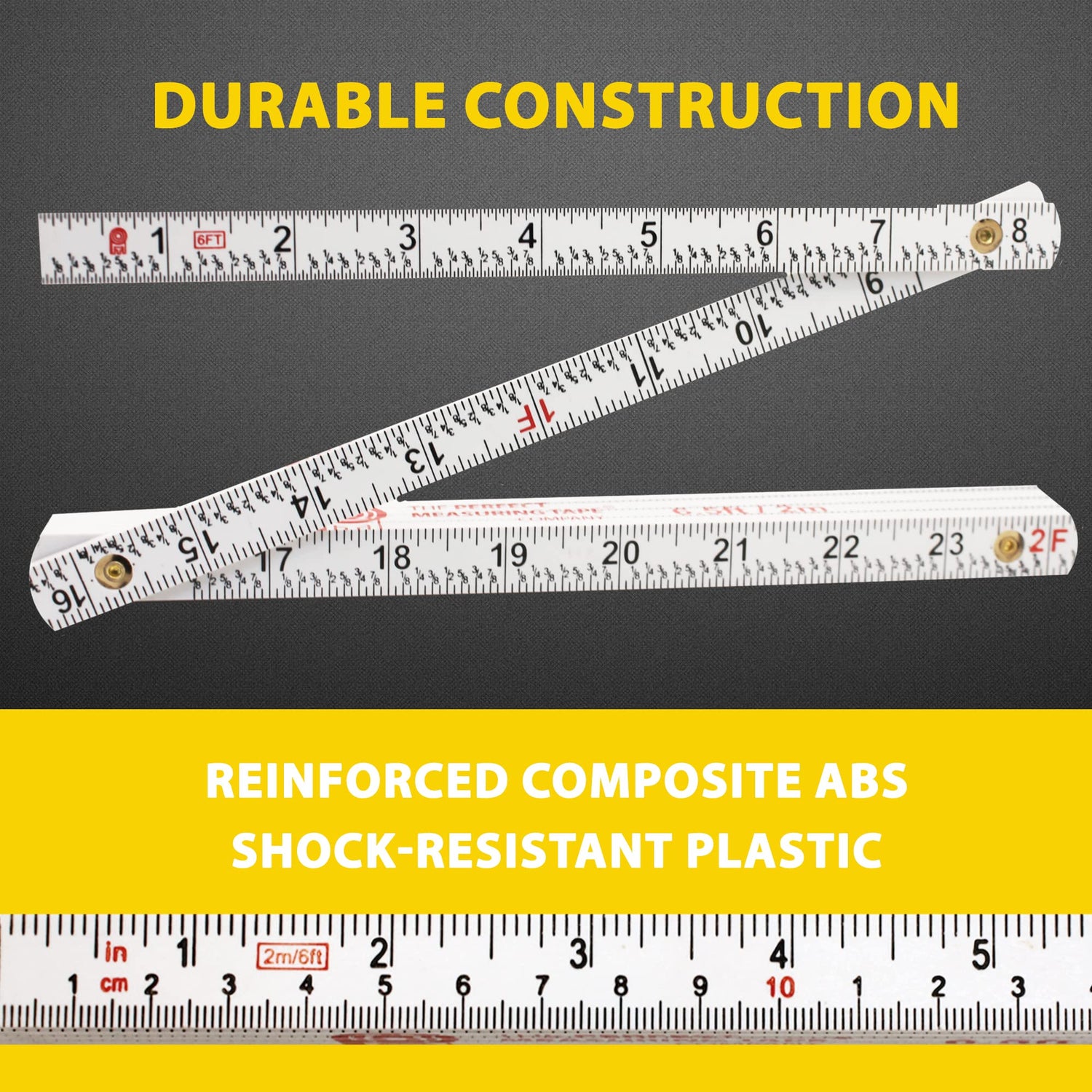 Perfect Measuring Tape Co. FR-72 Carpenter's Folding Rule Lightweight Composite Construction Ruler (Folding Yard Stick) with Easy-Read Inch Fractions PERFECT MEASURING TAPE