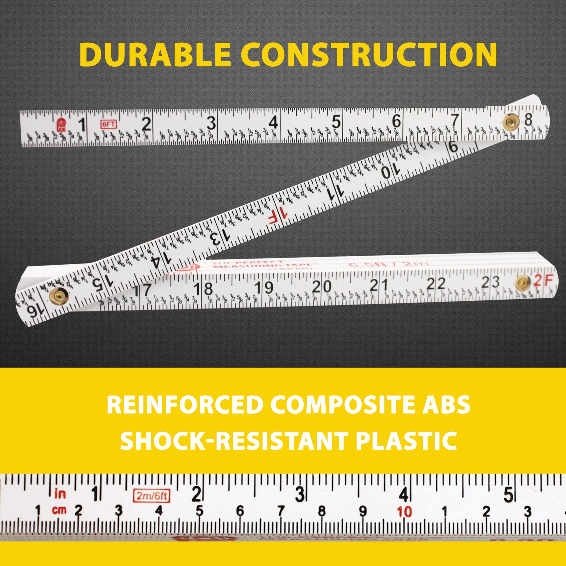 Perfect Measuring Tape Co. FR-72 Carpenter's Folding Rule Lightweight Composite Construction Ruler (Folding Yard Stick) with Easy-Read Inch Fractions - WoodArtSupply