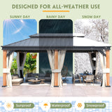 MELLCOM Gazebo 12' x 20', Wooden Finish Coated Thicker Aluminum Frame Gazebo with Galvanized Steel Roof, Outdoor Patio Gazebos with Curtains and MELLCOM