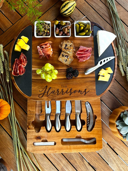 Personalized Round Charcuterie Board Set/19pcs Cheese Board And Knife Set, Realtor Closing gift, Custom Charcuterie board, Wedding Gift