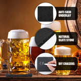 72 Pcs Slate Coasters Bulk 4 x 4 Inch 36 Square Black Stone Coasters 36 Round Drink Coasters Handmade Bar Coasters Natural Edge Cup Coaster with Anti Hoolerry
