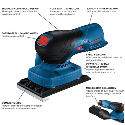 BOSCH GSS12V-40N 12V Max Brushless Sheet Orbital Finishing Sander (Bare Tool) - WoodArtSupply