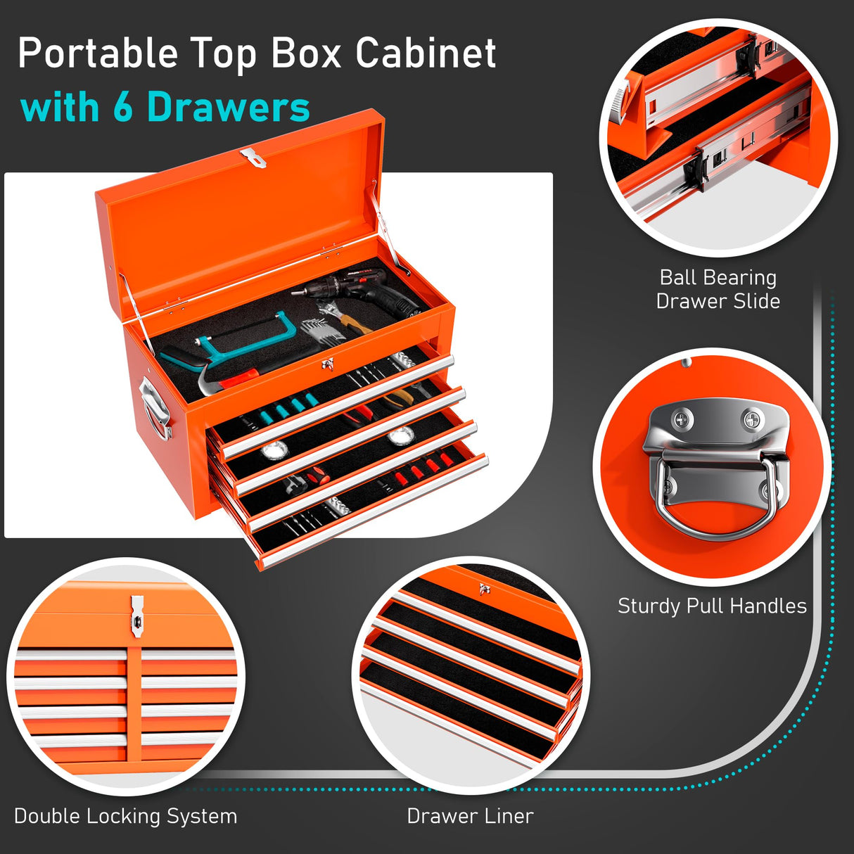 INTERGREAT Orange Tool Chest, 5-Drawer Rolling Tool Storage Cabinet with Detachable Top Tool Box, Tool Chest with Universal Lockable Wheels, Metal INTERGREAT