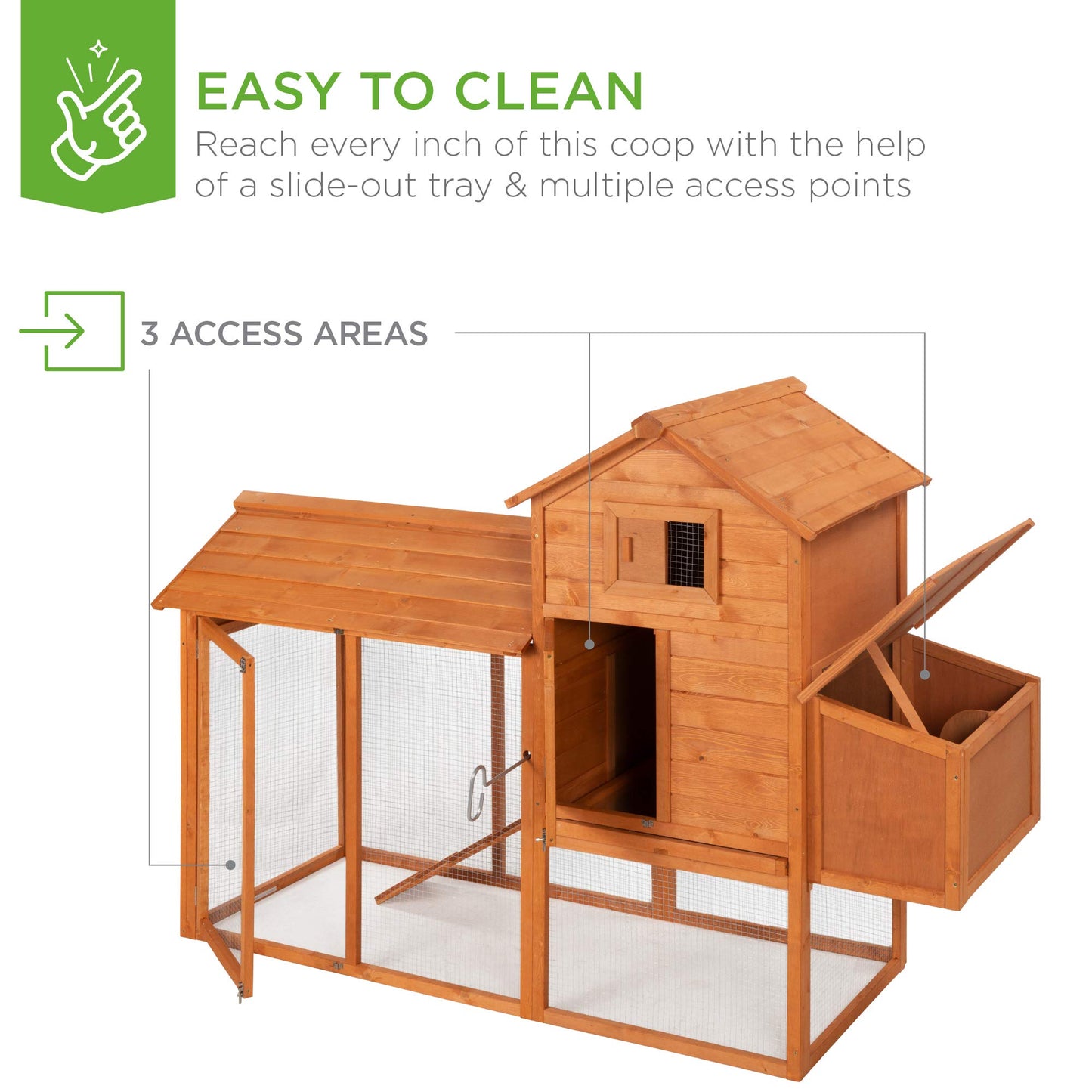 Best Choice Products 80in Outdoor Wooden Chicken Coop Multi-Level Hen House, Poultry Cage w/Ramps, Run, Nesting Box, Wire Fence, 3 Access Areas