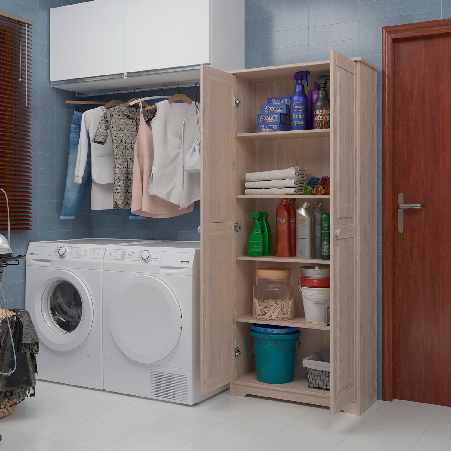 Solid Wood Unfinished Tall Pantry Cabinet with Adjustable Shelves and 2 Doors From the Tree Furniture