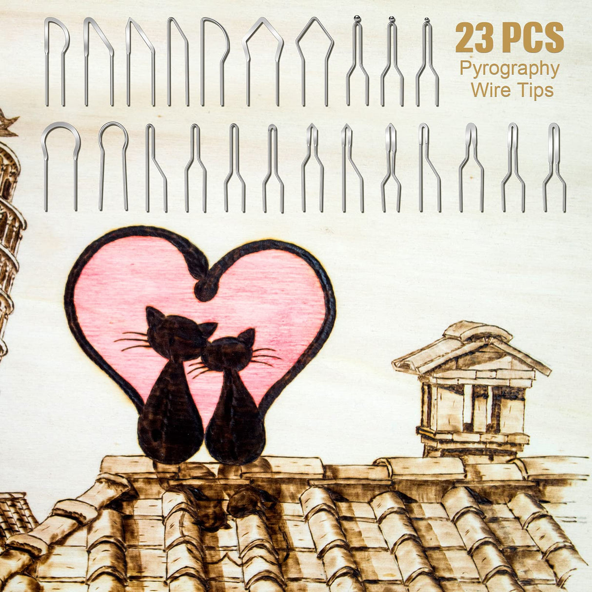 23 Pieces Pyrography Tips Replacement Wood Burning Tips Pyrography Wire Pen Nibs Wood Burning Wire Nibs for High Impedance Pyrography Machine Outus