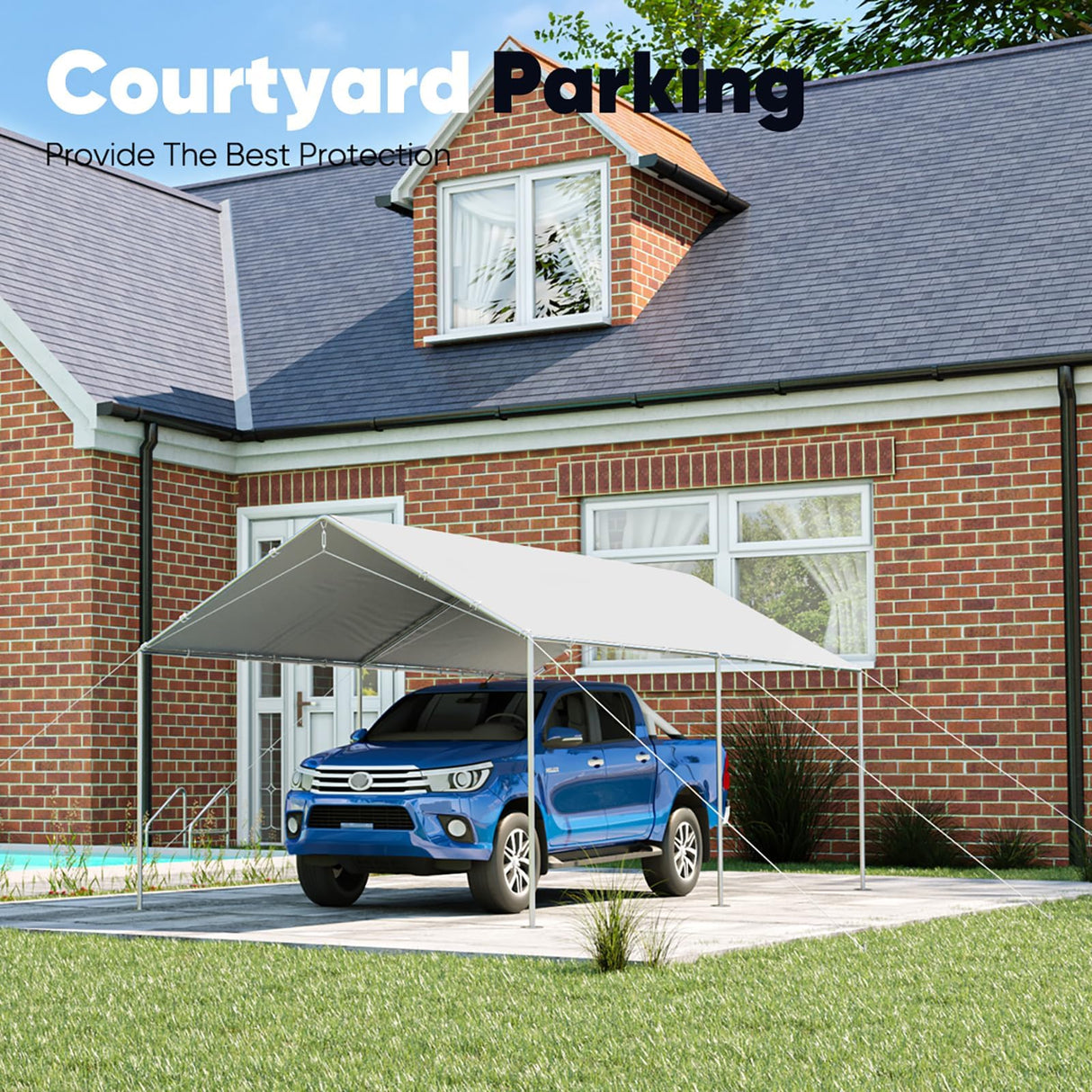 Quictent 10X20ft Upgraded Heavy Duty Carport Car Canopy Party Tent with 3 Reinforced Steel Cables-Gainsboro Quictent