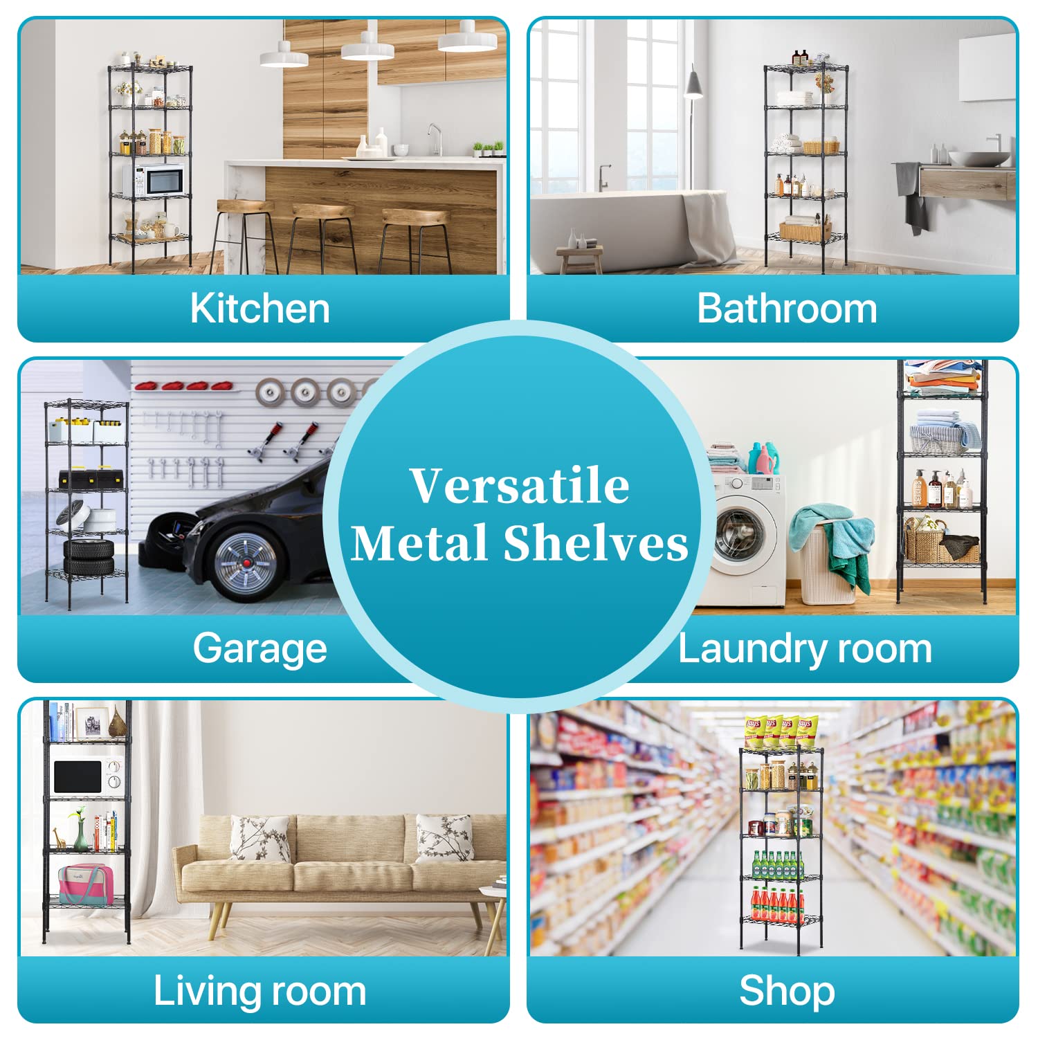 5 Wire Shelving Unit Adjustable Storage Shelf Metal Storage Rack with Leveling Feet for Closet Laundry Pantry Kitchen Garage 750 LBS Capacity 16.7" Dkelincs