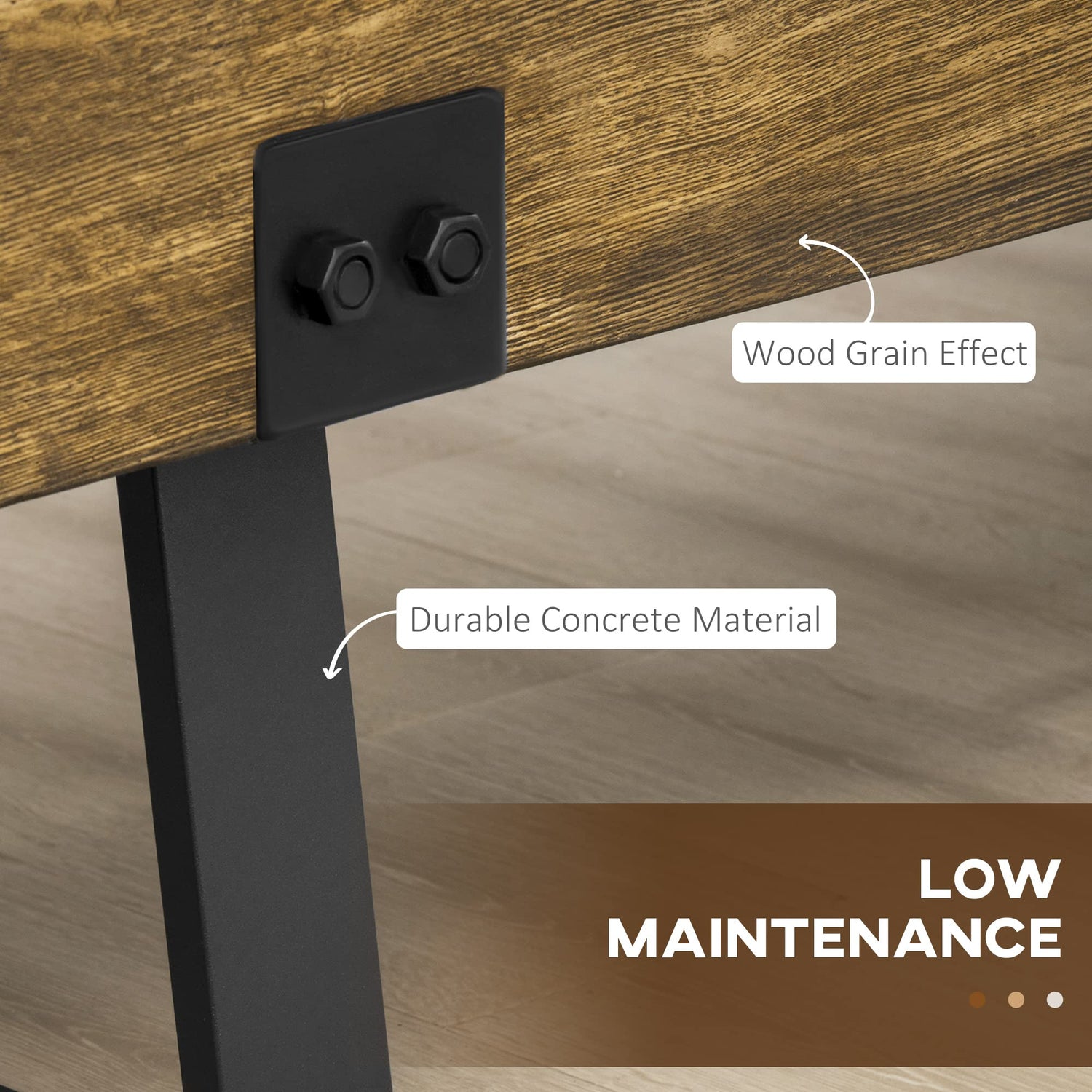 HOMCOM Garden Bench with Metal Legs, Rustic Wood Effect Concrete Entryway Bench, End of Bed Bench, Indoor Outdoor Use for Patio, Park, Porch and HOMCOM