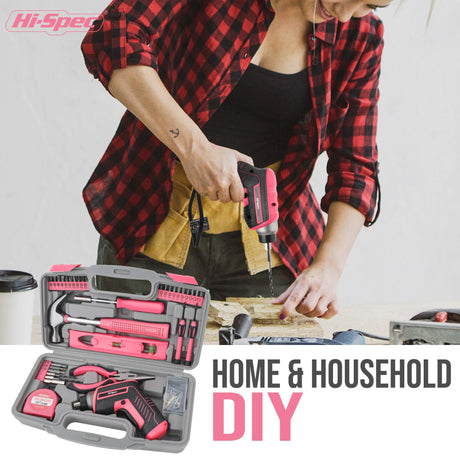 Hi-Spec 35pc Pink tool kit with 3.6V USB Electric Screwdriver and drill set. Complete women tool set Hi-Spec