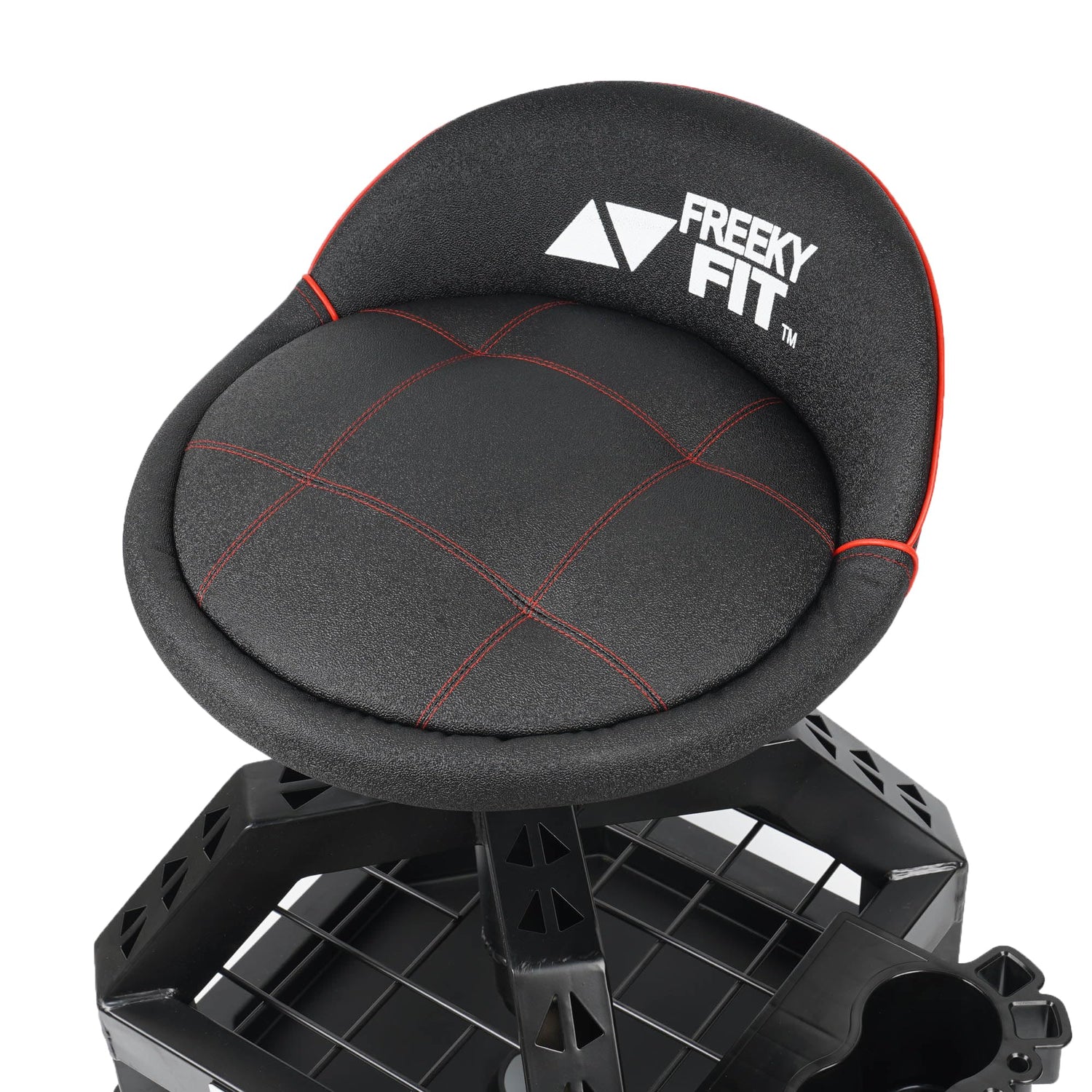 FreekyFit Rolling Shop Stool for Garage with Casters, DO02-Adjustable Height 360° Swivel Shop Seat with Tool Tray Storage, 330 LBS Capacity Padded FreekyFit