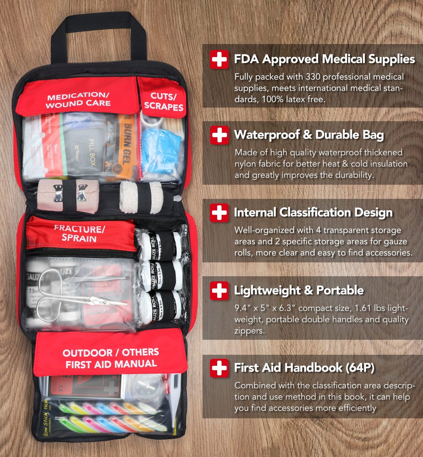 330 Piece First Aid Kit, Premium Waterproof Compact Trauma Medical Kits for Any Emergencies, Ideal for Home, Office, Car, Travel, Outdoor, Camping, - WoodArtSupply