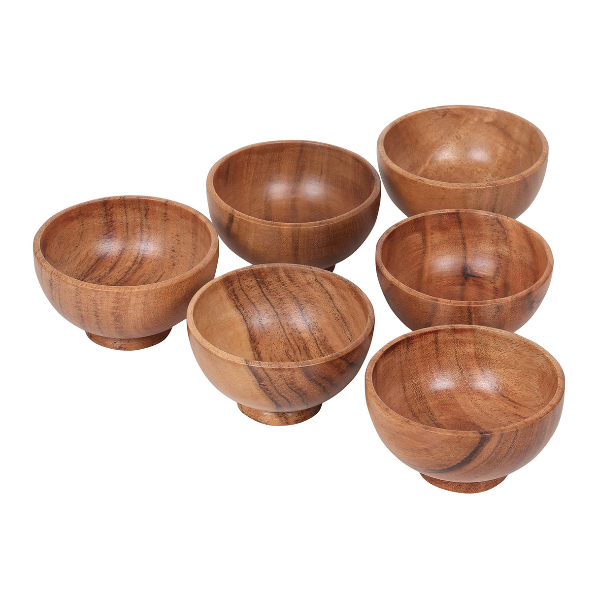 LAVAUX DESIGNS Set of 6 Acacia wood small bowls, 4 fl oz 3.25 * 2 inches | Hand carved wooden Kitchen Mini Cups for Dips, Sauce, Nuts, Prep, Spice & LAVAUX DESIGNS