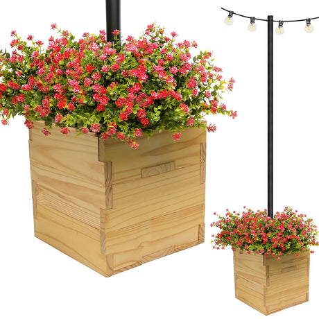 EXCELLO GLOBAL PRODUCTS Extra Large Decorative Wooden Planter, Universal Pole Support for String Light Poles Umbrella Bird Feeders Solid Wood Outdoor EXCELLO GLOBAL PRODUCTS