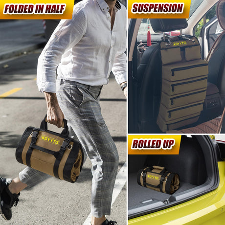Gift for Men,Premium Tool Roll up Bag - Heavy Duty Small Tool Bag Organizer and Storage with W/Detachable Pouches,Waterproof Oxford Cloth,Suitable KOYYTO