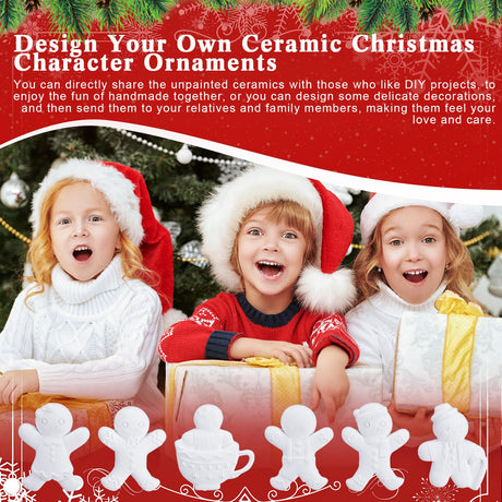 Syhood 24 Pcs Design Your Own Ceramic Christmas Blank DIY Character Ornament Bulk Unpainted Village Ceramic to Paint Ready to Design Your Own Syhood