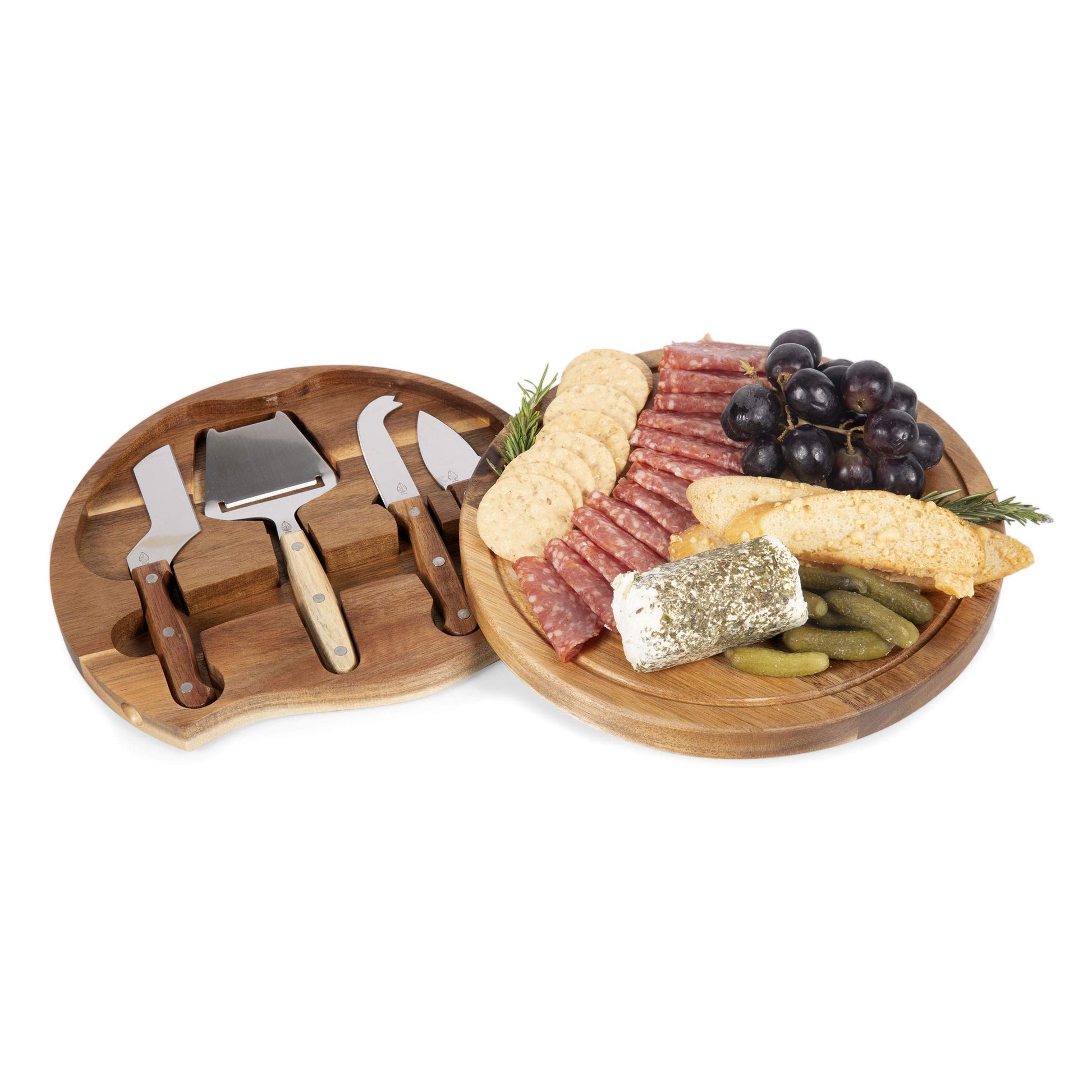 TOSCANA - a Picnic Time brand Personalized Monogram Initials Acacia Circo Cheese Cutting Board & Tools Set, 10.2 x 10.2 x 1.6, Letter M - WoodArtSupply