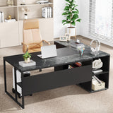 Tribesigns 71 inch Executive Desk, L Shaped Desk with Cabinet Storage, Executive Office Desk with Shelves, Business Furniture Desk Workstation for Tribesigns