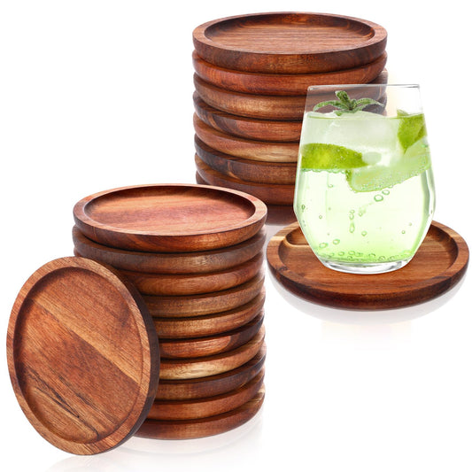 20 Pieces Wooden Drink Coasters Bulk 5 Inch Natural Acacia Wood Cup Coaster Set Stackable Reusable Coasters for Coffee Tabletop Protection for Any - WoodArtSupply