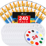 AROIC Paint Brushes Palette Set,24 Pack/240Pcs Acrylic Paint Brushes and 24 Palettes, Professional Artist Brushes, Finger and Face Painting Oil AROIC