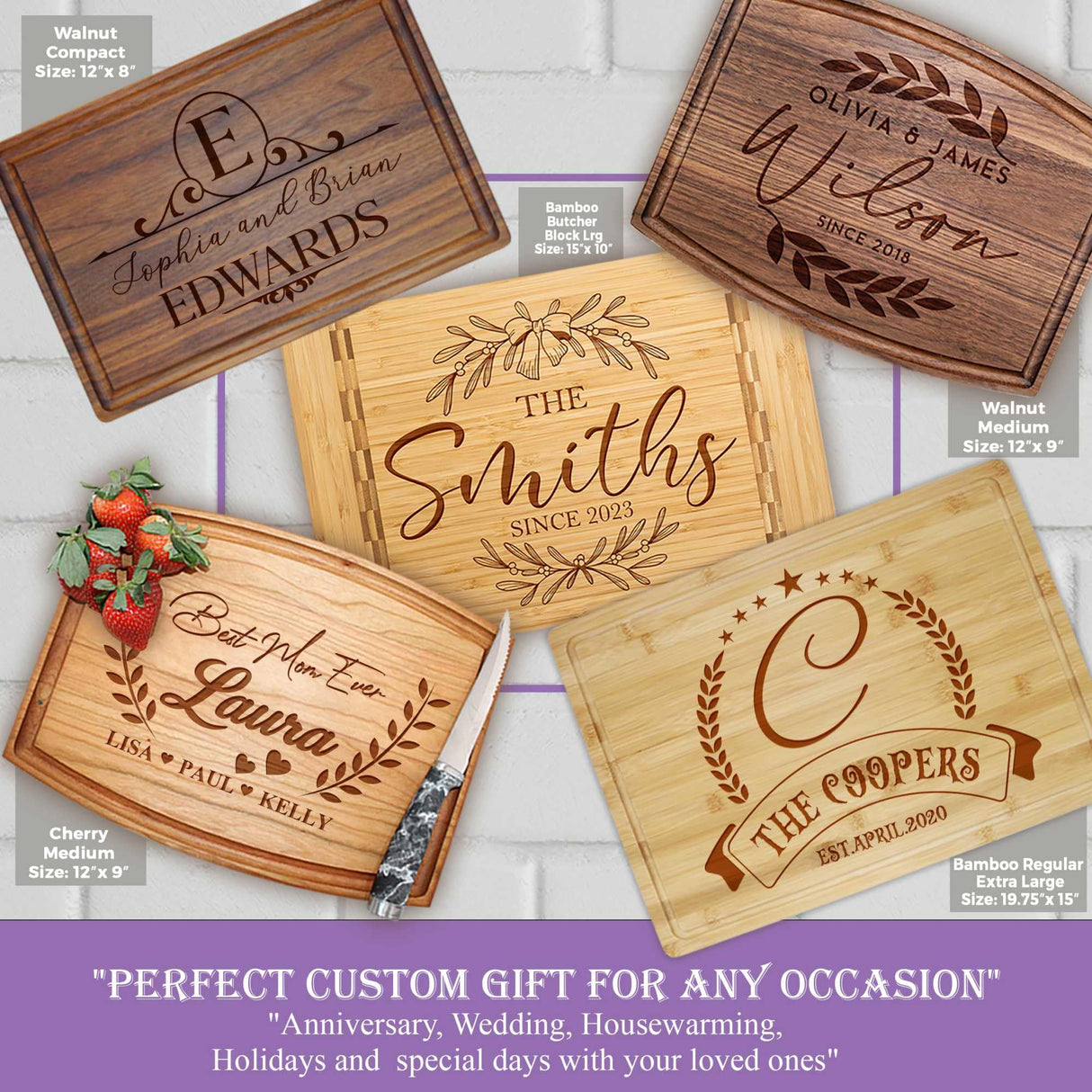 Tayfus Personalized Cutting Boards - Custom Engraved Wood Chopping Block - USA Handmade - Best Wedding, Housewarming, Anniversary, Birthday, Tayfus