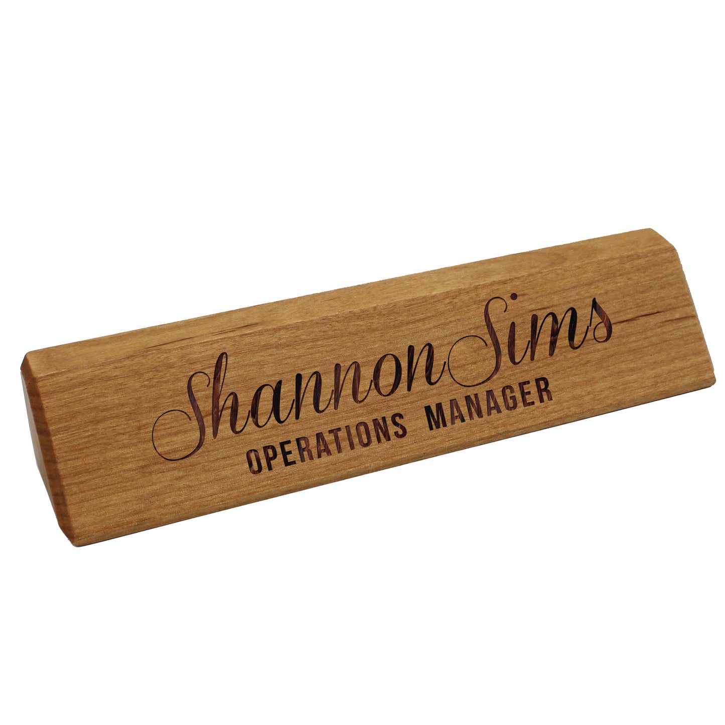 Personalized Desk Wedge Name Plate - Custom Engraved Business Gifts (Bamboo Wood) - WoodArtSupply