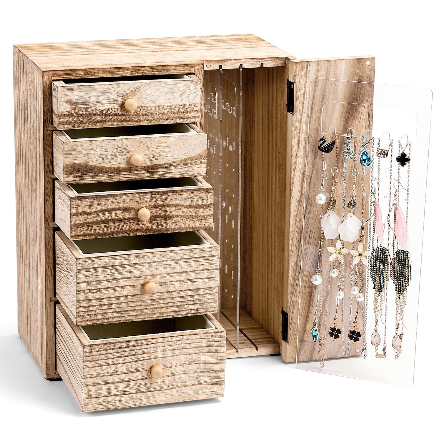 Homde Wood Jewelry Organizer 5 Layer Jewelry Box for Rings, Necklaces, Earrings, Bracelets, Watches Rustic Jewelry Boxes & Organizers for Women Homde