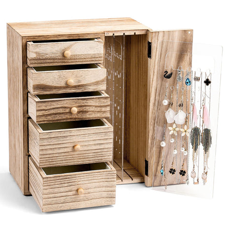 Homde Wood Jewelry Organizer 5 Layer Jewelry Box for Rings, Necklaces, Earrings, Bracelets, Watches Rustic Jewelry Boxes & Organizers for Women Homde