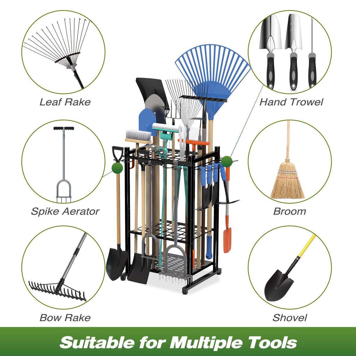 Sttoraboks Garden Tool Organizer with Storage Hooks, Yard Tool Tower Rack for Garage Organization and Storage, Up to 50 Tools, Heavy Duty Steel Sttoraboks