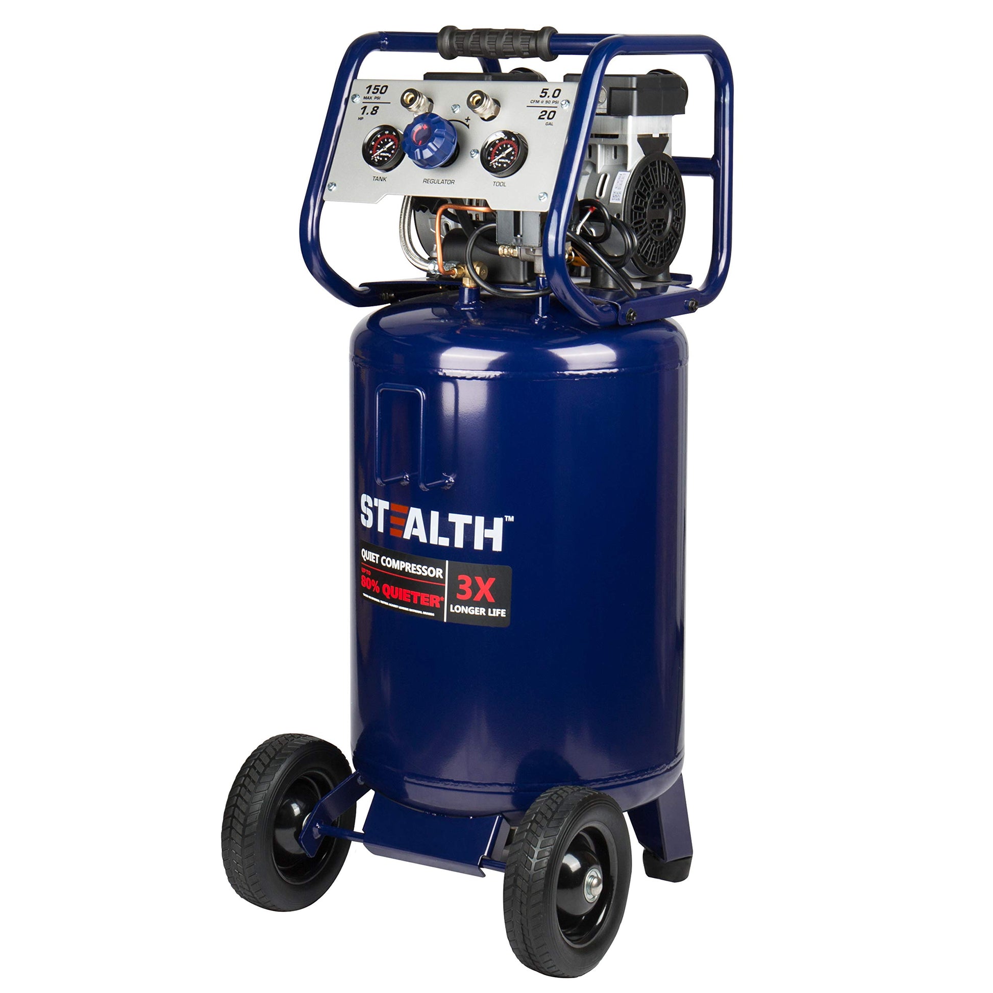 Stealth 20 Gallon Ultra Quiet Air Compressor,1.8 HP Oil-Free Peak 150 PSI 68 Decibel Air Compressor,5.5 CFM @ 40 PSI 5 CFM @ 90 PSI Silent Portable - WoodArtSupply