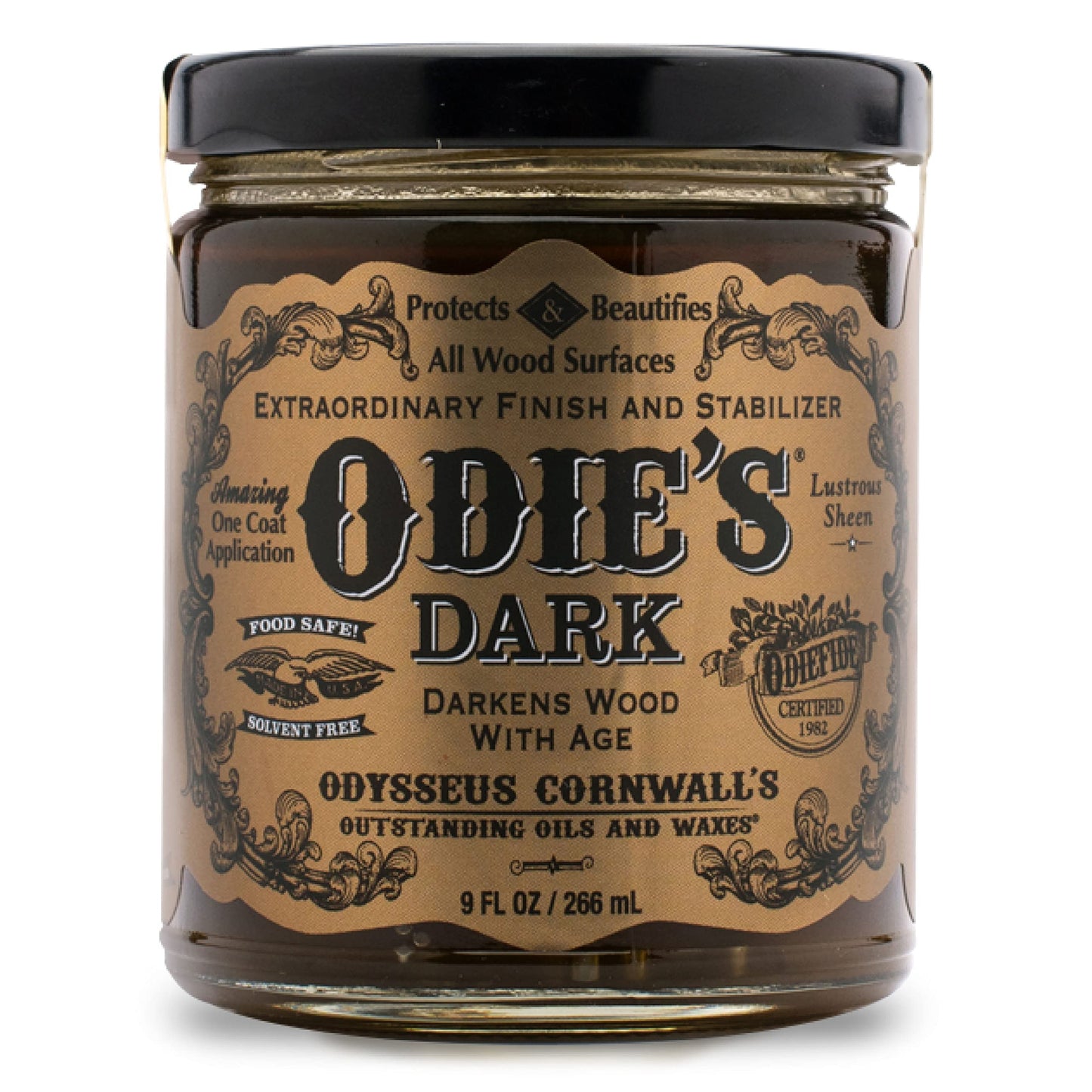 Odie’s Dark • Finish and Stabilizer for Wood • Darkens with Age • 9 Ounce Glass Jar • Food Safe and Solvent Free Non Toxic Finish with Amazing One - WoodArtSupply