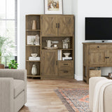 HOSTACK 60.4" Farmhouse Kitchen Pantry Storage Cabinet, Freestanding Hutch with Doors & Shelves, Buffet Sideboard with Microwave Stand, Coffee Bar HOSTACK