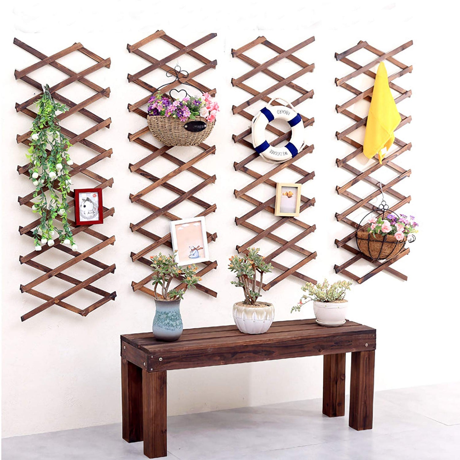 Pack of 2 Wooden Lattice Wall Planter- Extra Thick Expandable Plant Climb Hanging Frame Trellis Plant Support Fence Indoor Air Plant Vertical Rack ANPHSIN
