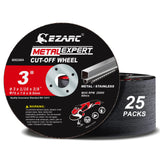 EZARC Cut Off Wheels 25 Pack, 3” x 1/16” x 3/8” Cutting Wheel, Metal & Stainless Steel Cutting Disc for Die Grinder EZARC