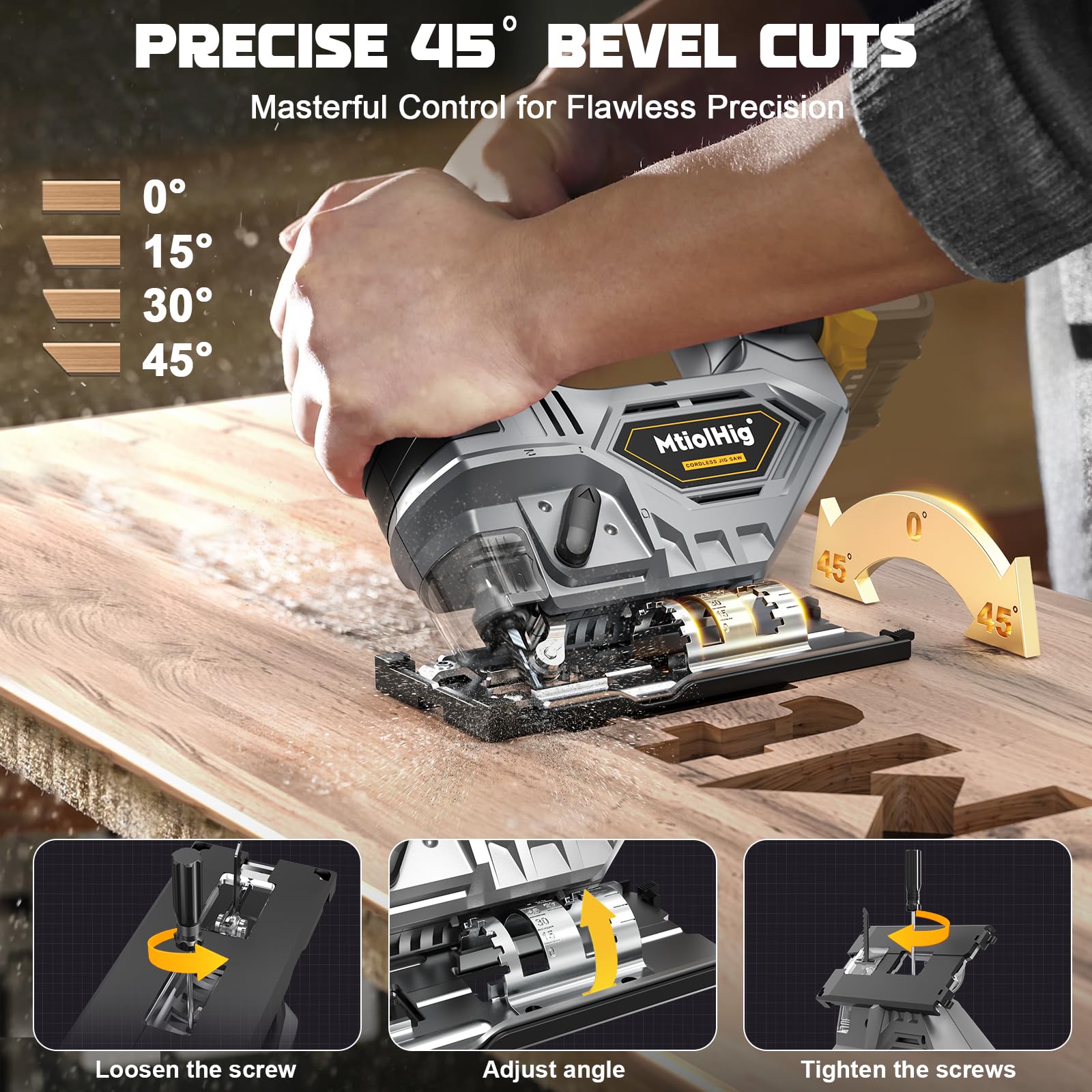 Cordless Jig Saw For DEWALT 20V/18V Battery, Brushless jigsaw tool with Variable Speed, LED Light, 0°-45° Bevel Cuts, 3-Position Orbital Action for - WoodArtSupply