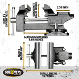 Bench Vise 6” - Table Vice For Workbench, Utility Vise with Heavy Duty Cast Iron, Multi-Jaw, 270 Degree Swivel Base, Larger Anvil, Easy Adjustment GOEHNER's