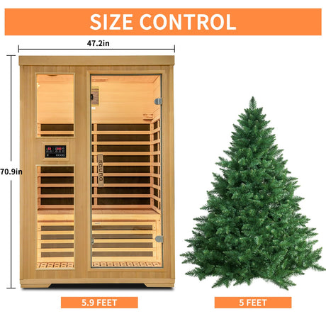 Zugoni 2 Person Far Infrared Indoor Sauna Room,1850w Carbon Canadian Hemlock Wooden Dry Sauna with Dual Control Panel and MP3 Controller, 8 Carbon Zugoni