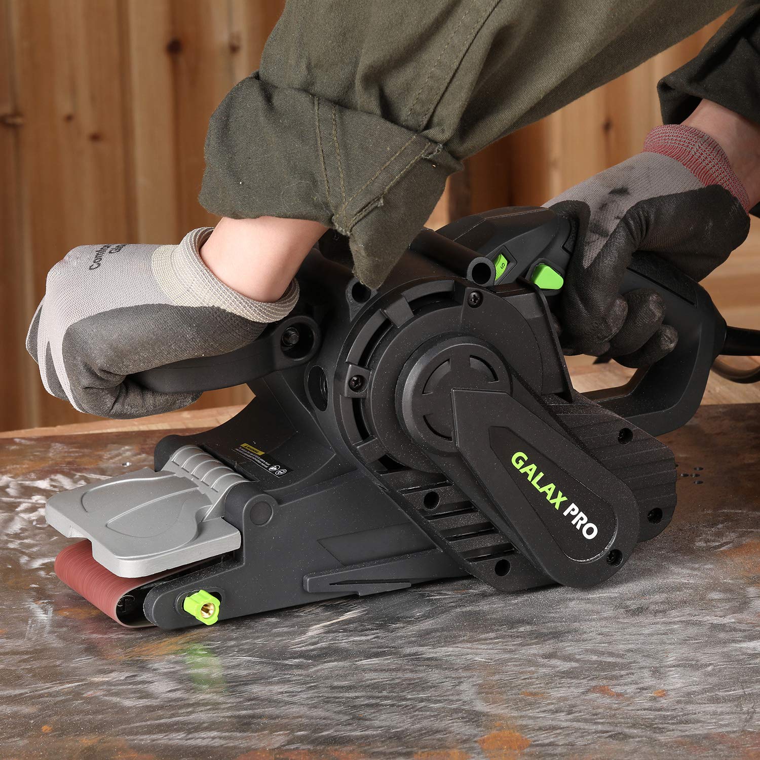 GALAX PRO 8 Amperes Belt Sander 120-380RPM with Variable Speed Settings, 5 Pieces Sanding Belts(3x21 Inch) and Dust Bag for Stock Removal GALAX PRO
