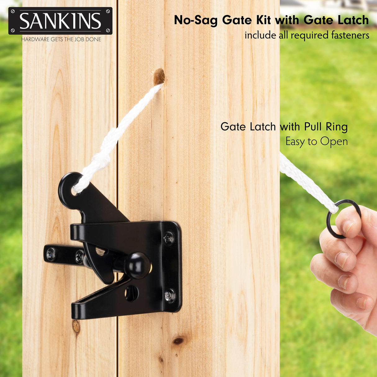 SANKINS 2 Set Anti Sag Gate Corner Brace Bracket, Heavy Duty No Sag Gate Frame Kit with Self-Locking Gate Latch, Black Gate Kit for Wooden Fence, SANKINS