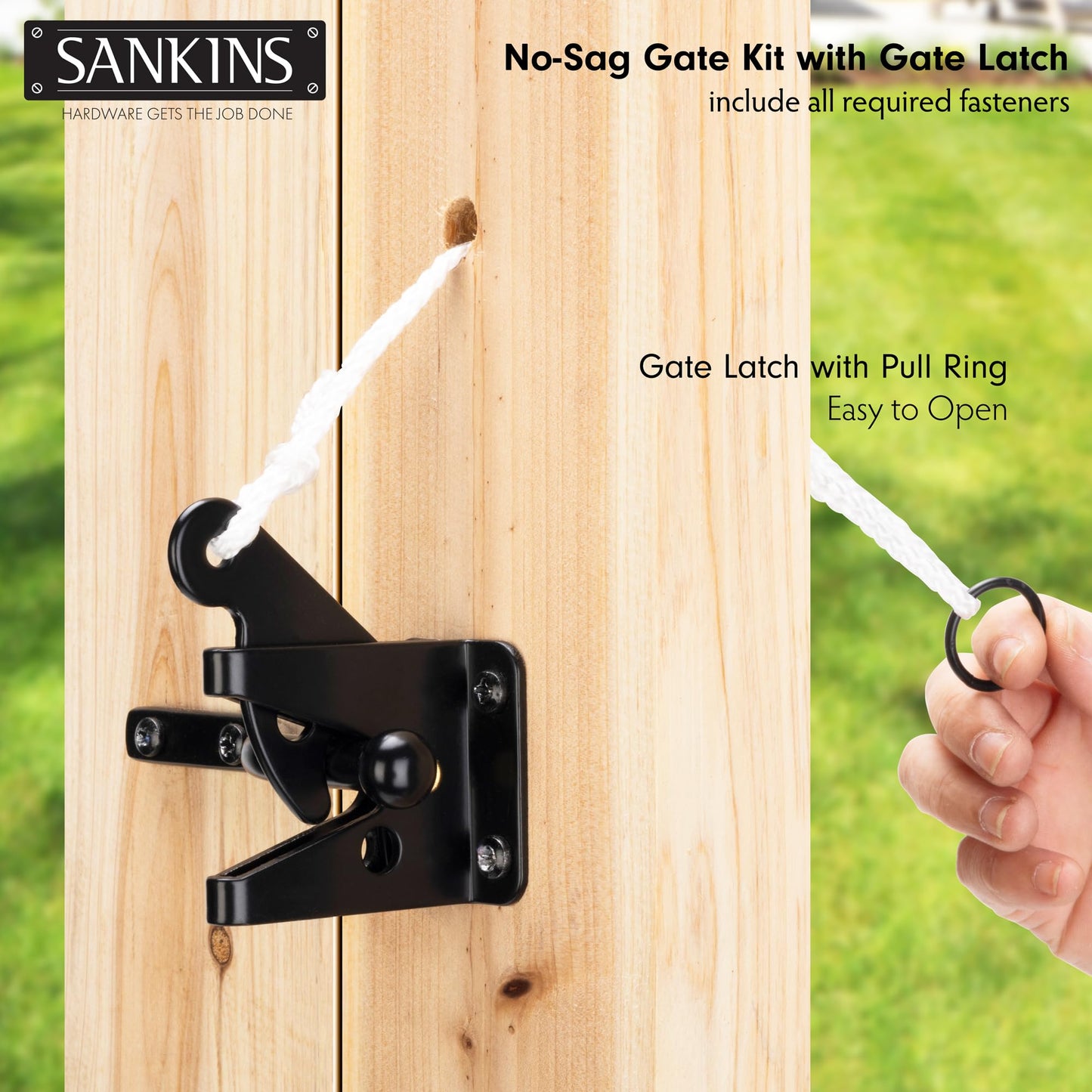 SANKINS 2 Set Anti Sag Gate Corner Brace Bracket, Heavy Duty No Sag Gate Frame Kit with Self-Locking Gate Latch, Black Gate Kit for Wooden Fence,