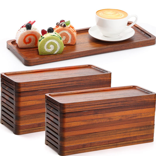 20 Pack Solid Wood Serving Trays Acacia Wooden Server Platter Rectangular Charcuterie Boards with Grooved Handle for Home Room Coffee Cheese - WoodArtSupply