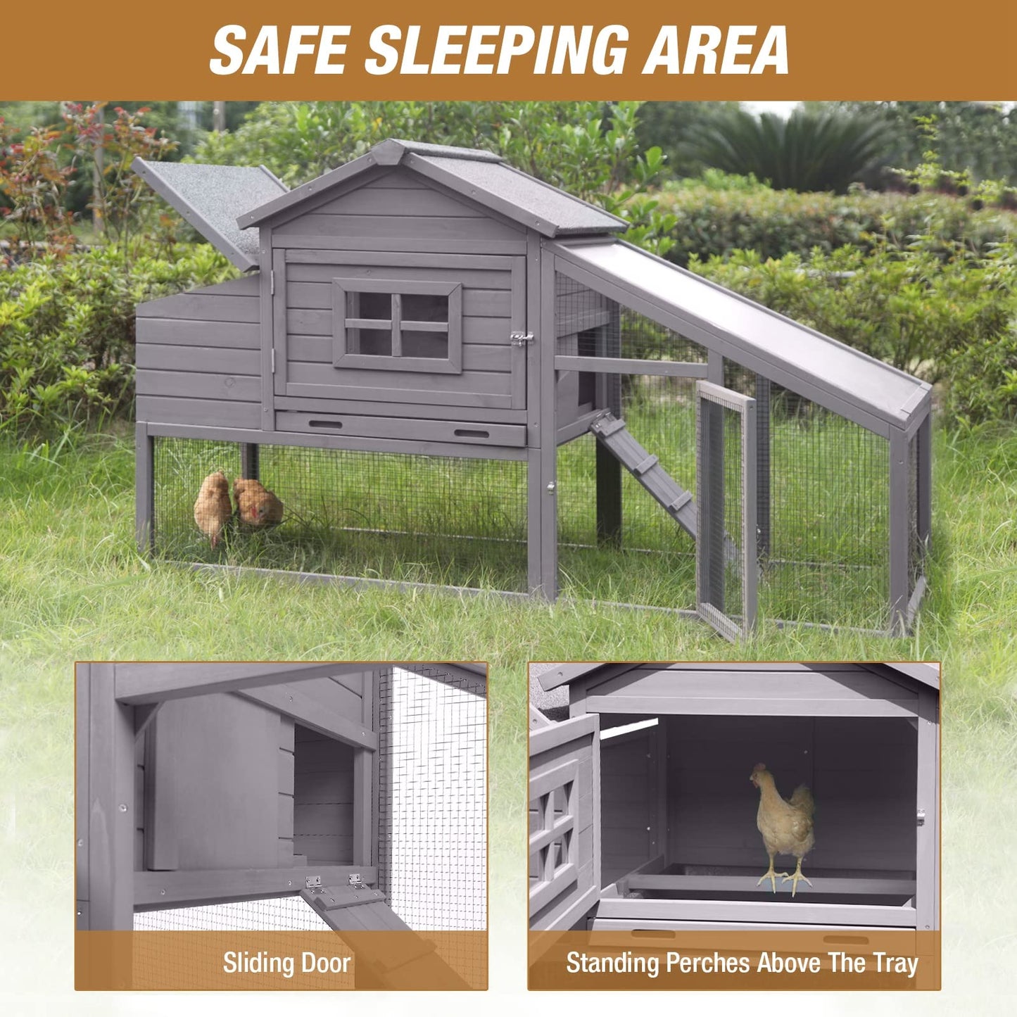 Chicken Coop 69" Chicken House with Large Nesting Box Outdoor Rabbit Hutch with UV Proof Roof,Waterproof