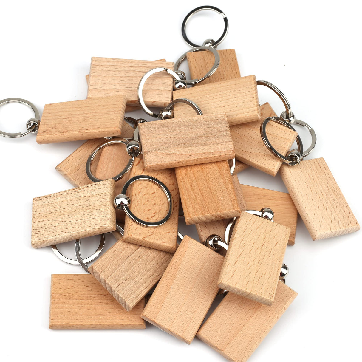 ASUNFO Pack of 20 Rectangle Wood Blanks Keychain Unfinished Wooden Blank Key Chain Chains for Engraving Crafts Ornament ASUNFO
