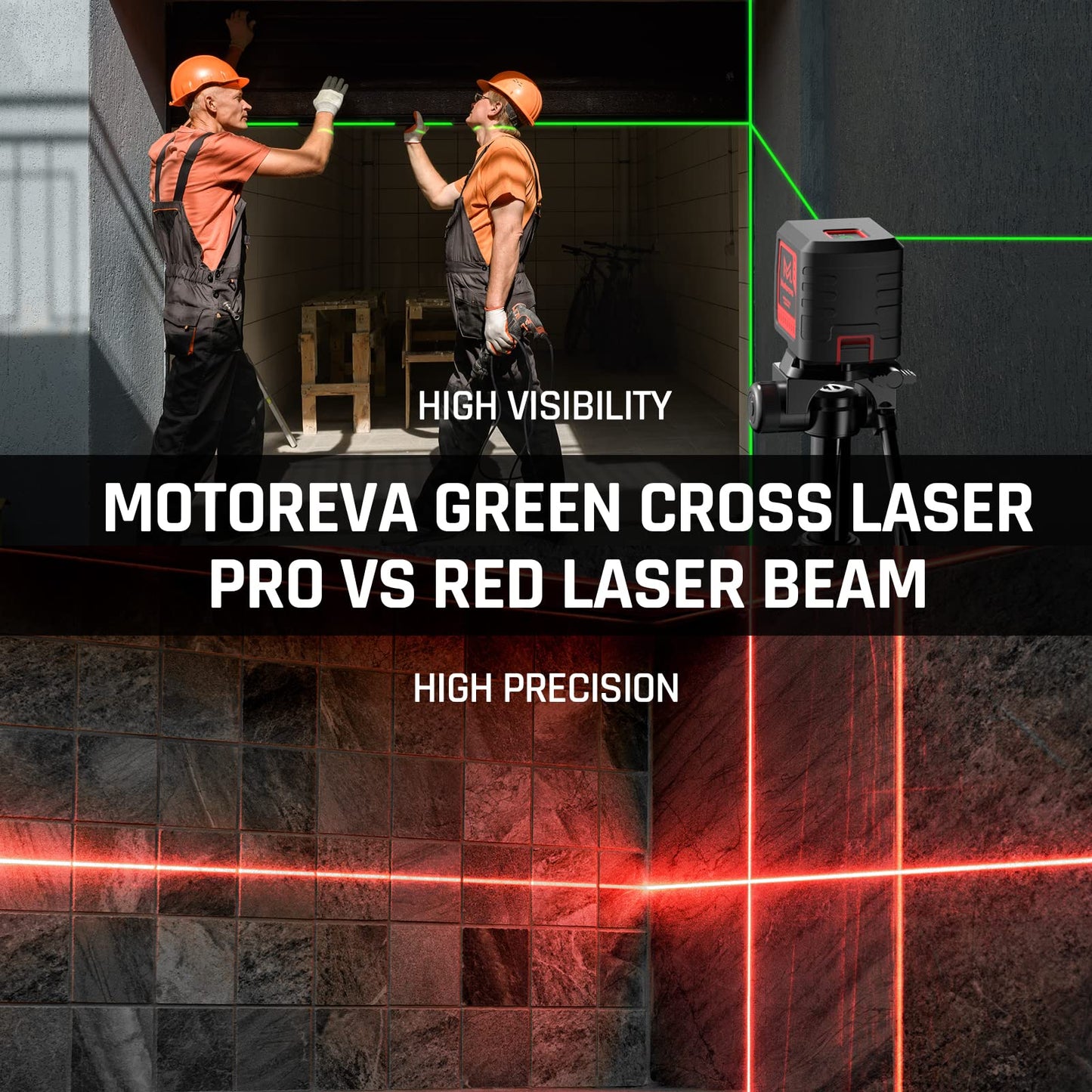 Motovera Laser Level, 100 feet Self Leveling Laser Level, Green Cross Line Self leveling, 4 Brightness Adjustment, Manual Self leveling and Pulse - WoodArtSupply