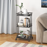 OKZEST 3 Tier Bar Cart for Home, Rolling Mini Liquor Bar for Wine Beverage Dinner Party, Utility Kitchen Storage Island Serving Cart on Wheels, OKZEST