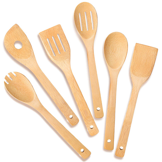 IOOLEEM Cooking wooden Utensil Set (6, Natural Bamboo) spoons, spatula set